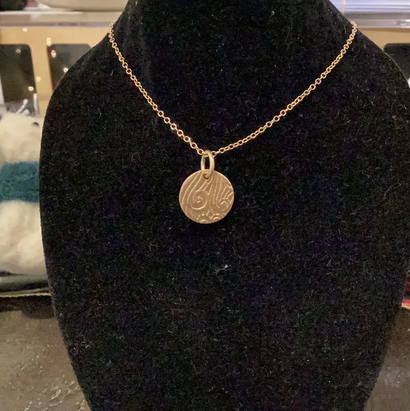 14Kt Gf & Brass Roller Printed Circle Necklace 1