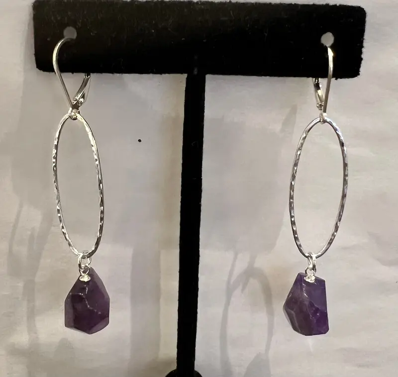 Amethyst Oval Nugget Drop Earrings 1