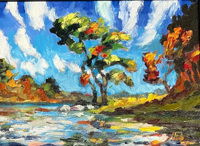Autumn Point Echo Lake - Original Art By Pat Shea 1