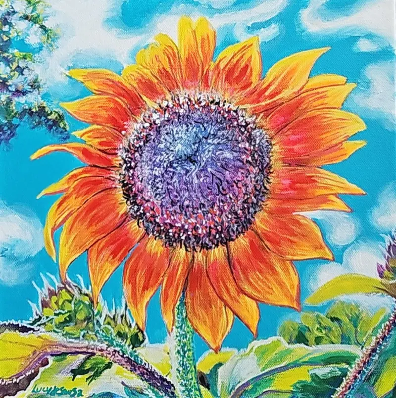 Bright And Cheerful, Sunflower Original By Lucy De Sousa 1