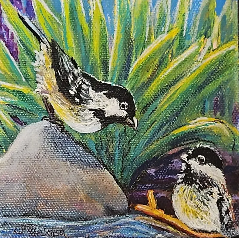 Chickadees Original Painting By Lucy De Sousa 1