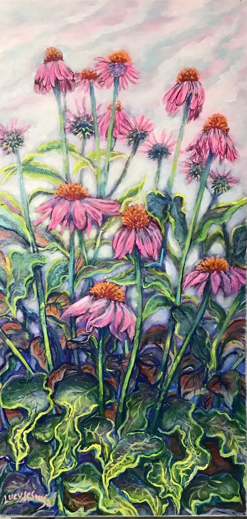 Cone Flowers Celebrating - Original Painting By Lucy De Sousa 1