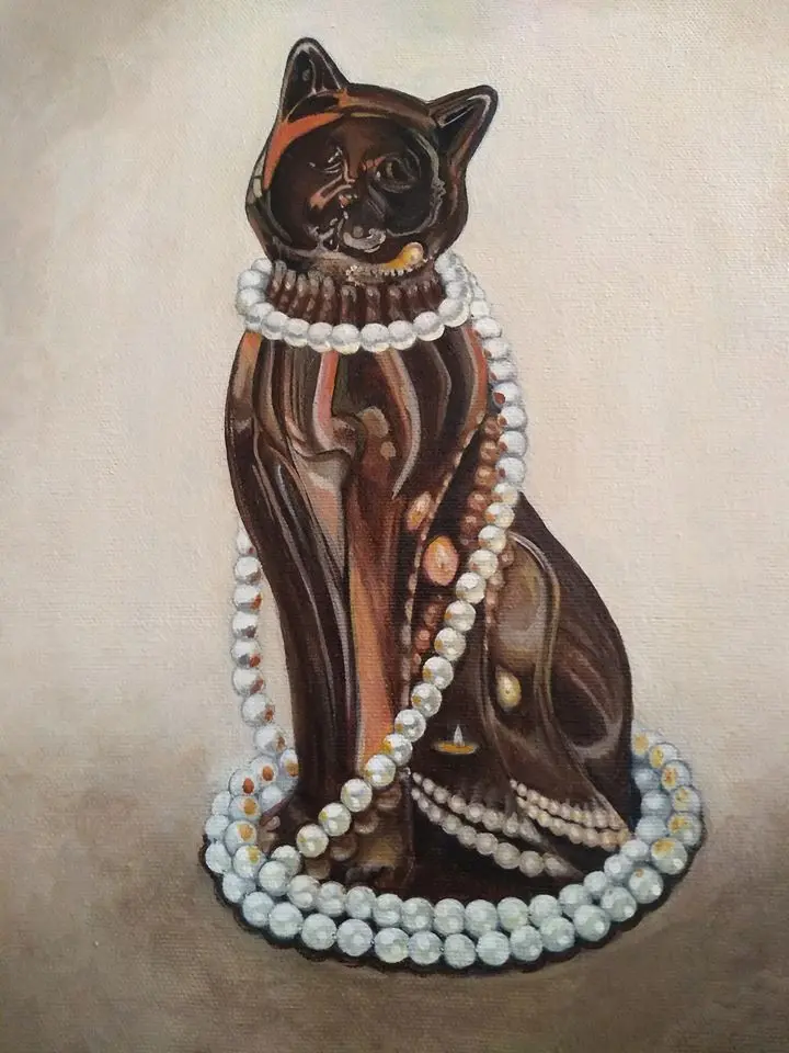 Copper Cat With Pearls - Print 1