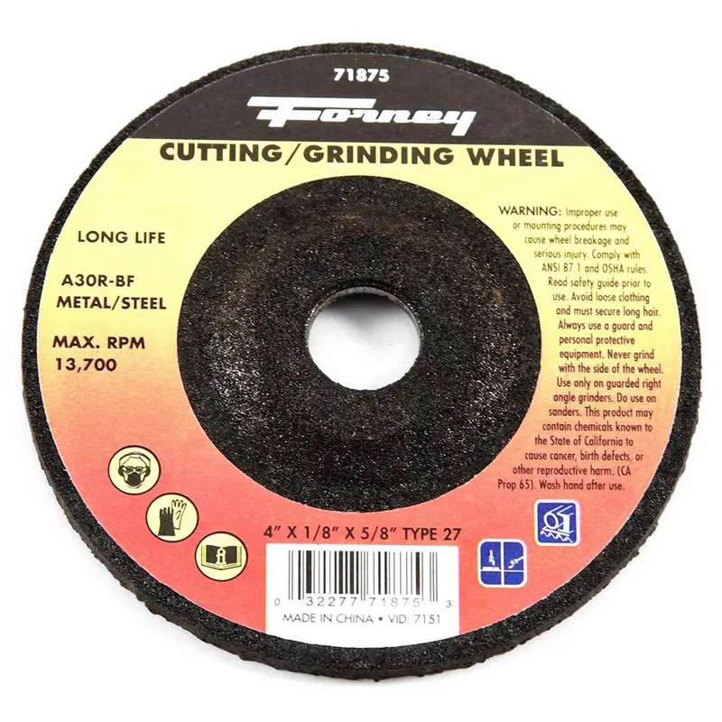 Forney 71875 Grinding Wheel, Metal, Type 27, 4" X 1/8" X 5/8" 1