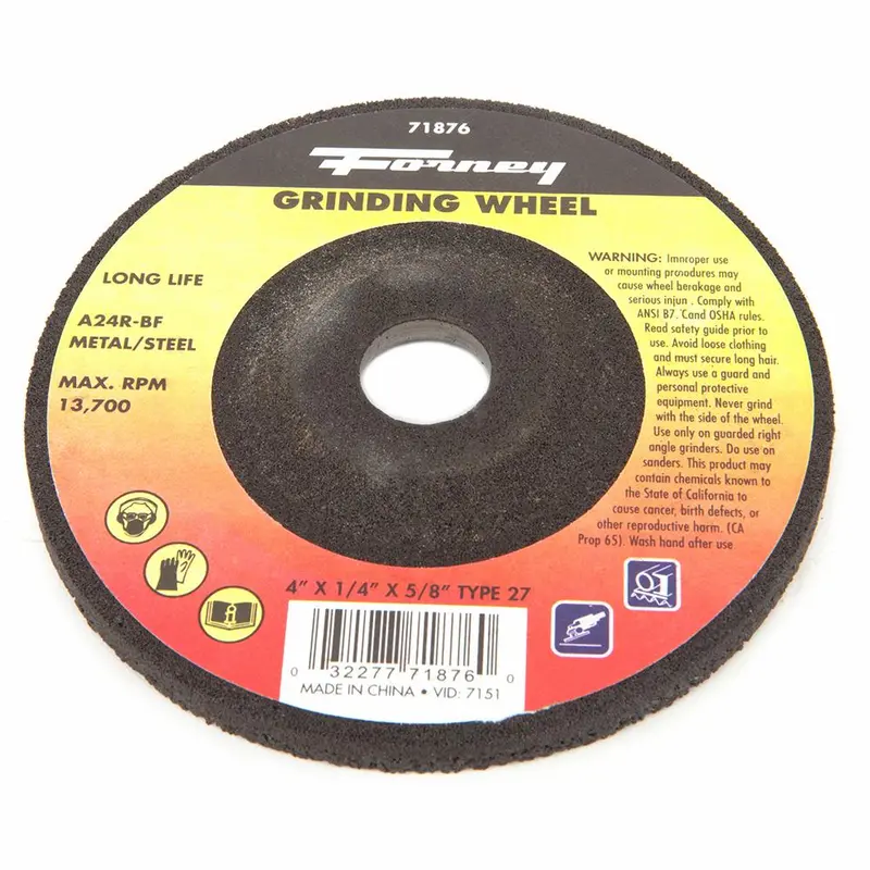 Forney 71876 Grinding Wheel, Metal, Type 27, 4" X 1/4" X 5/8" 1