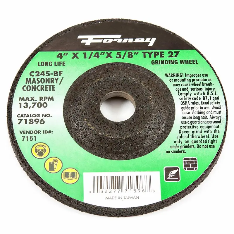 Forney 71896 Grinding Wheel, Masonry, Type 27, 4" X 1/4" X 5/8" 1