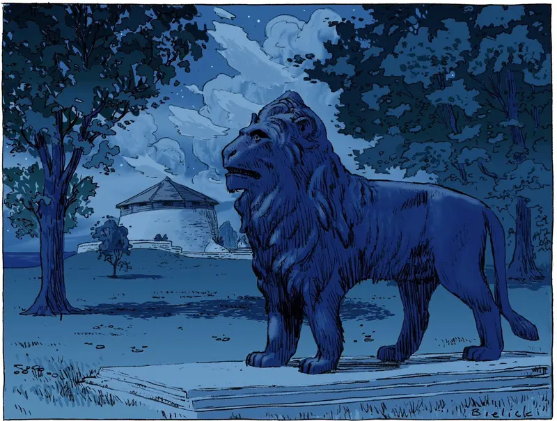 Gaskin Lion Night Scene Small Card By Piotr Bielicki 1