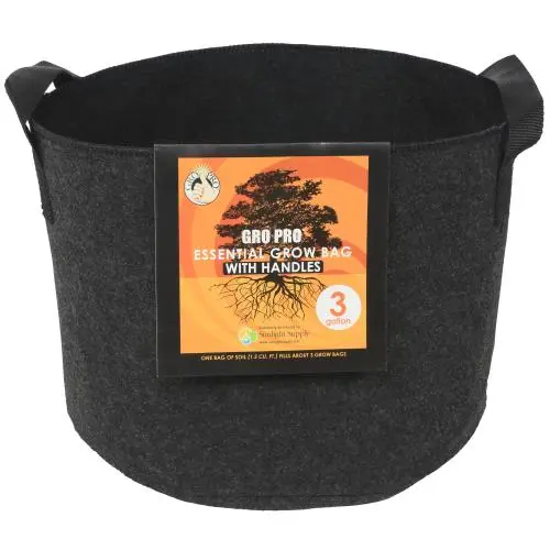 Gro Pro Essential Round Fabric Pot W/ Handles 3 Gallon - Black (72/Cs) 1