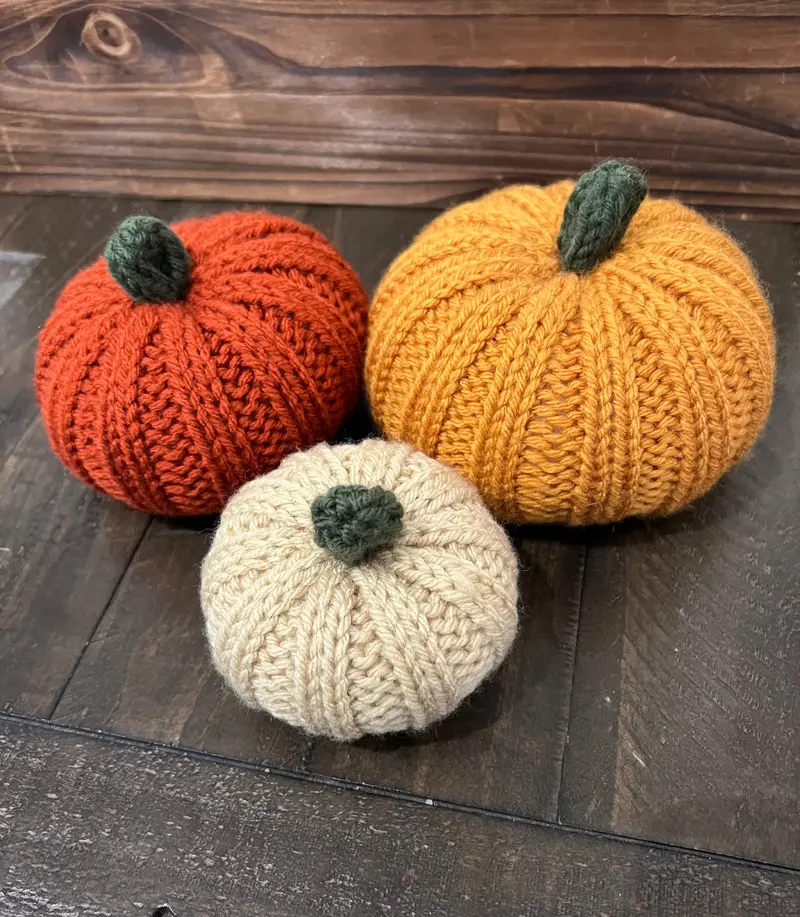 Hand Knit Pumpkin Trio 1