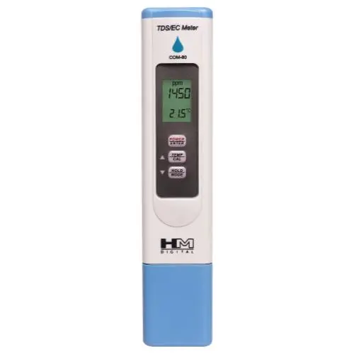 Hm Digital Water Resistant Ec/Tds Meter W/ Temperature In C/F Hydrotester (Model Com-80) 1