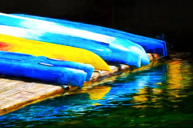 Kayaks Waiting - Canvas 18 X 12 Inches 1