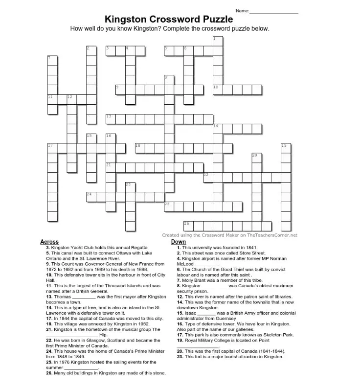 Kingston Crossword Puzzle Page 1