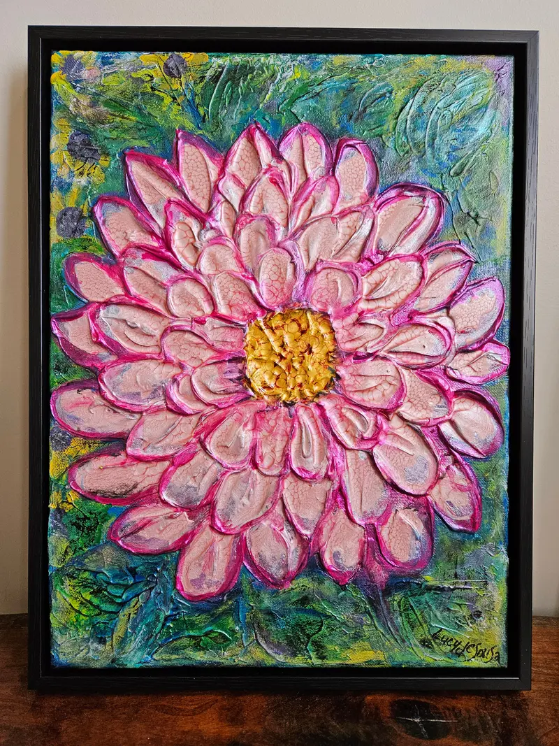 Pink Dahlia, Original Painting By Lucy De Sousa 1