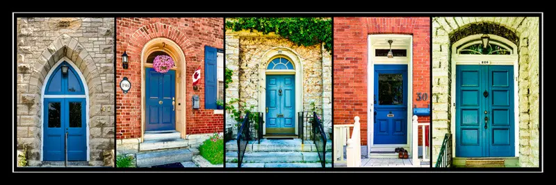 Poster With Frame - Blue Doors Of Kingston 36 X 12 Inches 1