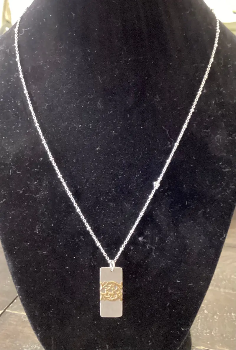Ss & Brass Rectangular Necklace 1