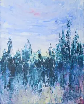 Sun Setting Behind The Pines - Original Painting By Carla Miedema 1