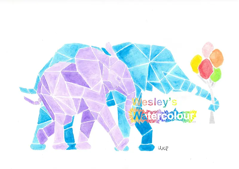 Watercolour Postcard Of Two Elephants 1