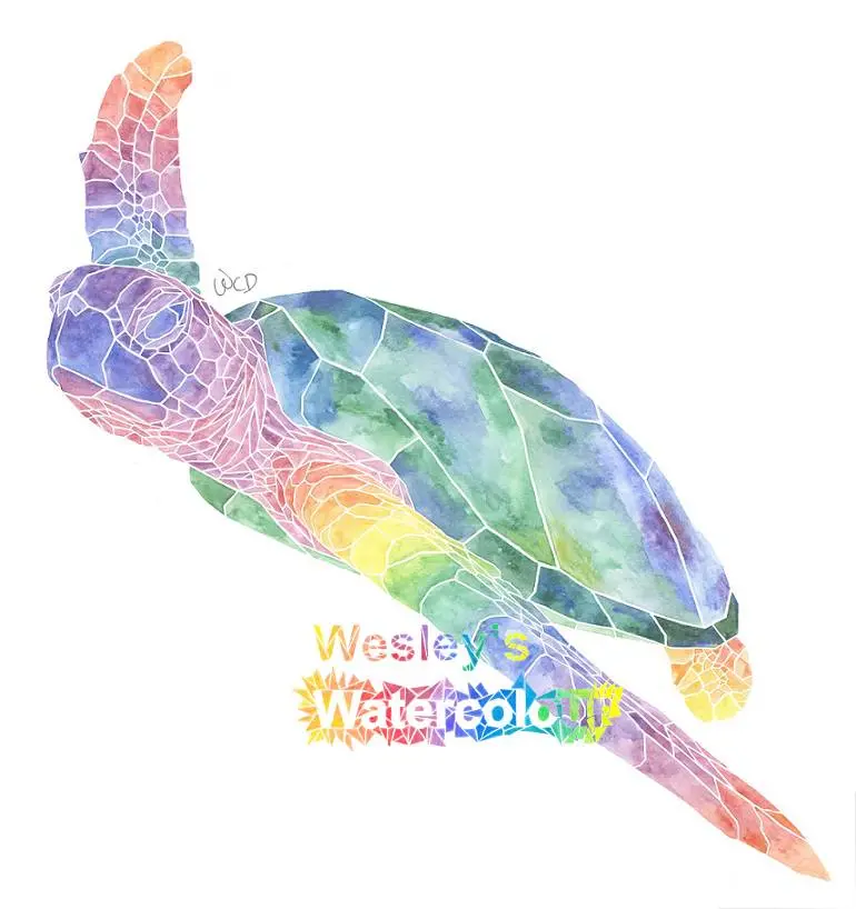 Watercolour Print Of Rainbow Sea Turtle 1