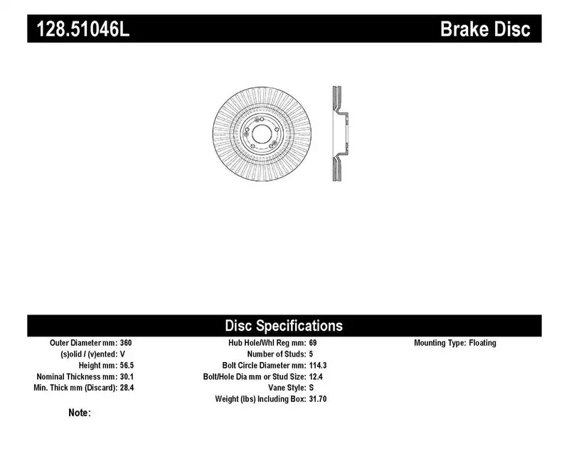 Stoptech Sport Cross-Drilled Front Left Brake Rotor – 128.51046L 1