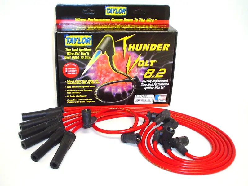 Taylor Cable Thundervolt 8.2Mm Red Ignition Wire Set – Stock-Length, 11.75", 180° Plug Boots 1